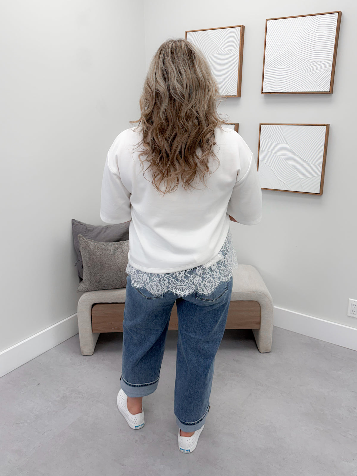 Usha Lace Bottom Tee in Cloud