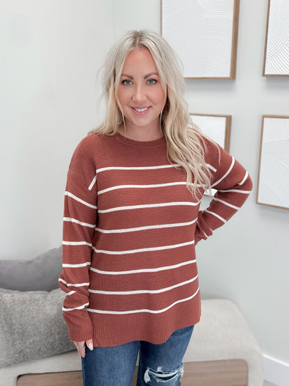 Silvia Striped Sweater in Brick