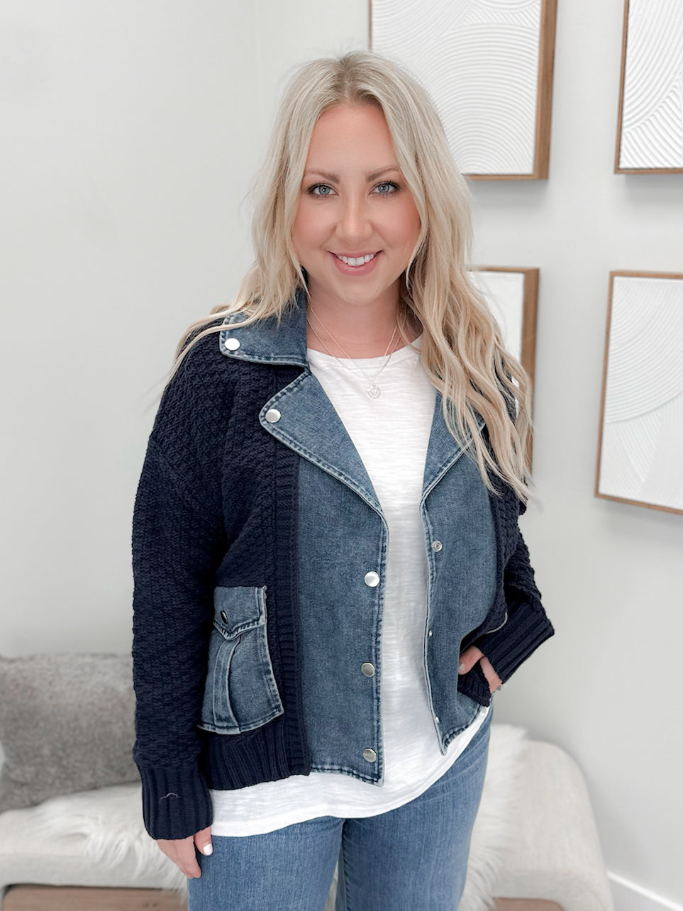 Della Denim Coatigan in Navy