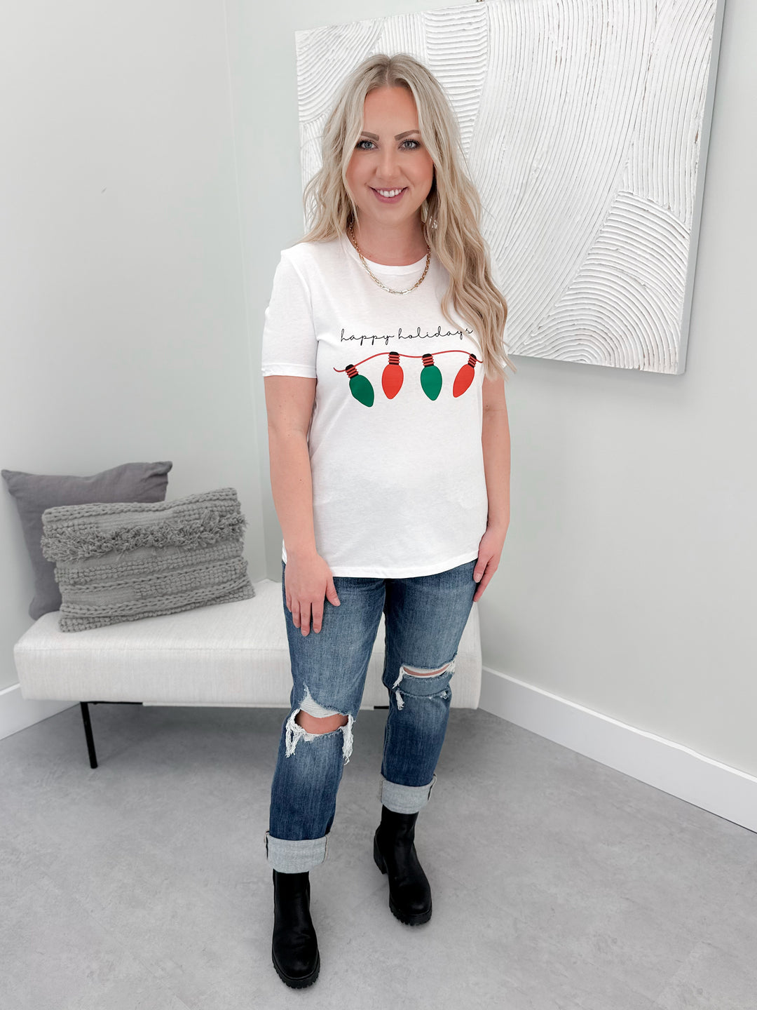 Happy Holidays Tee in White by Ash + Antler