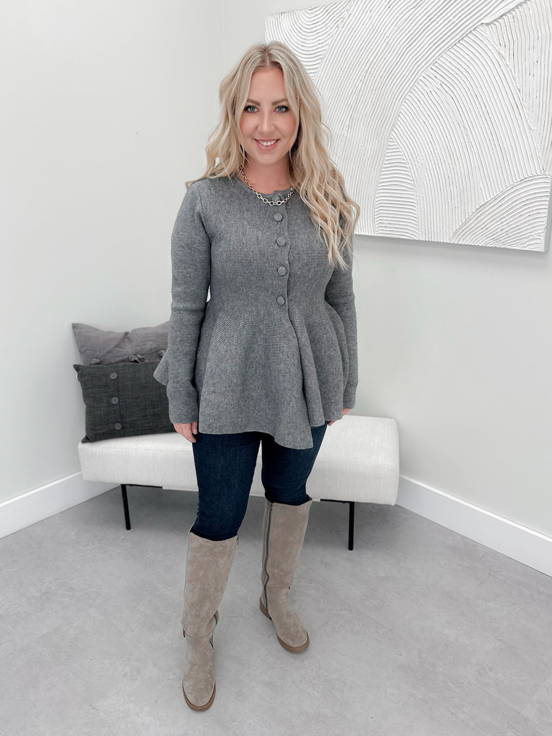 Lux Peplum Sweater in Grey