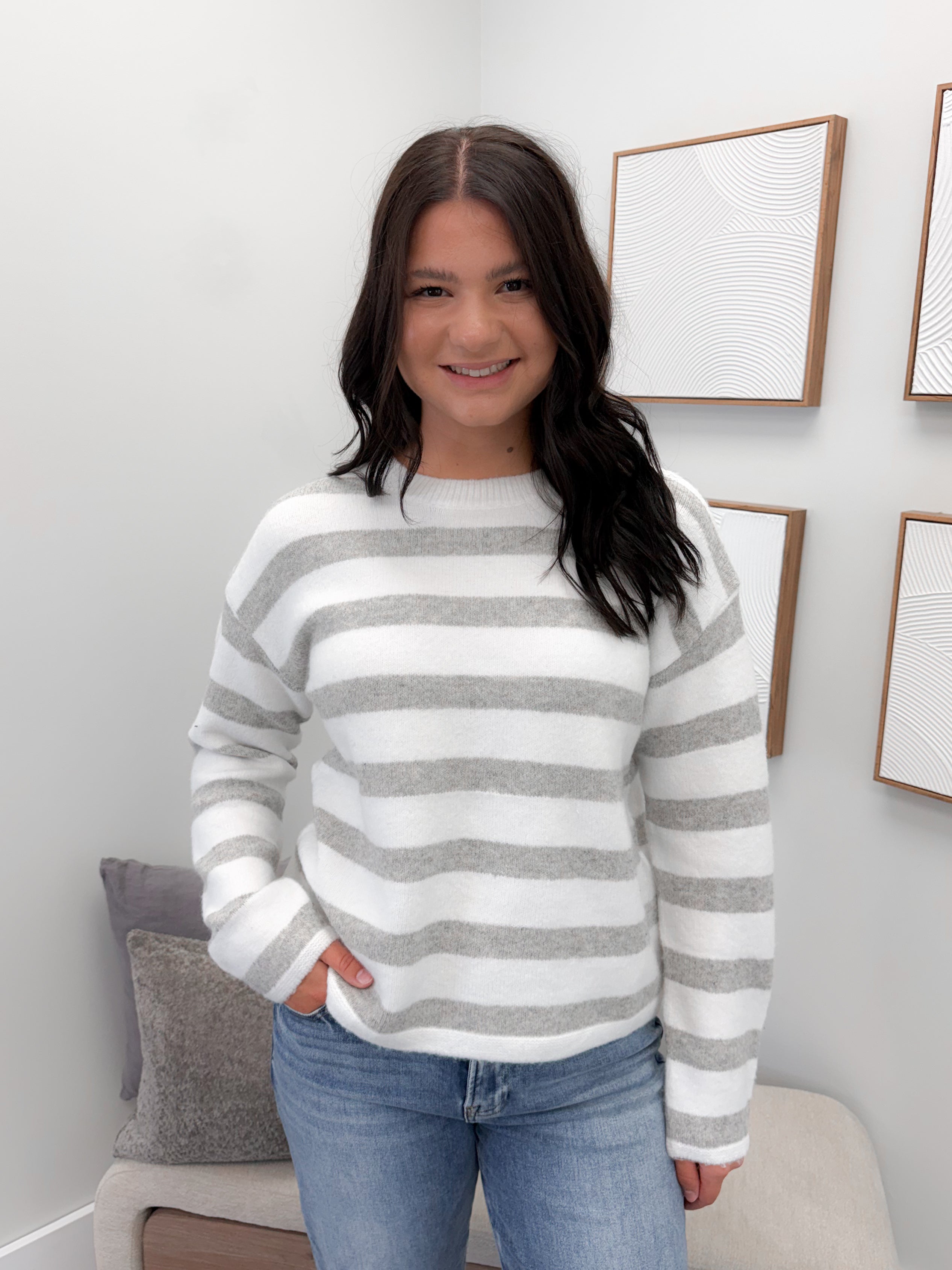 Cozy Striped Sweater in Grey Mix