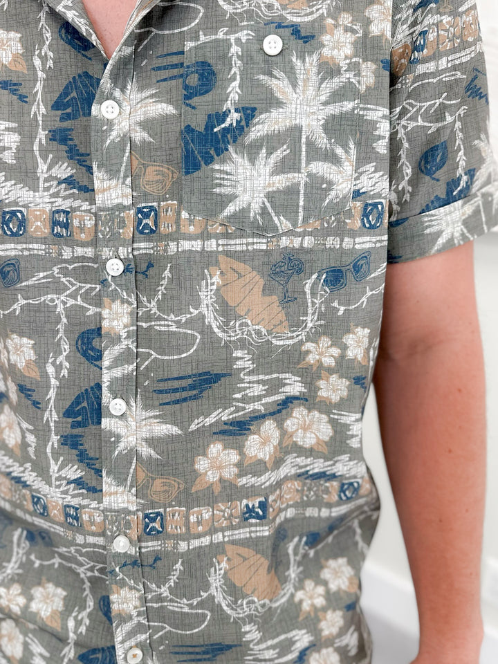 Traveler Mens Button Up in Sage