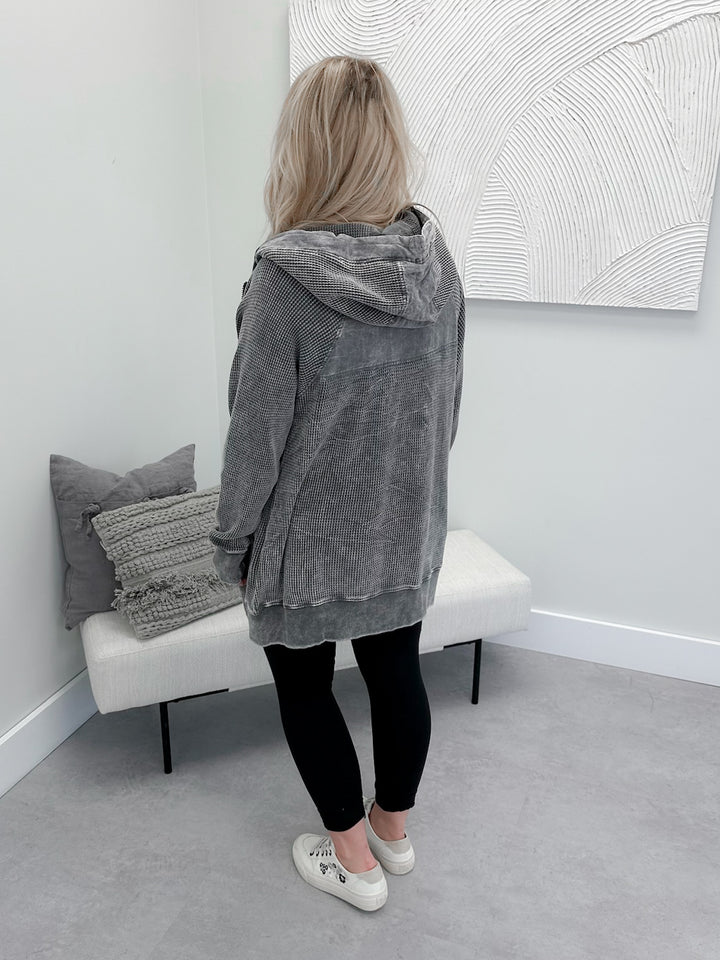 Juno Waffle Full Zip Hoodie in Urban