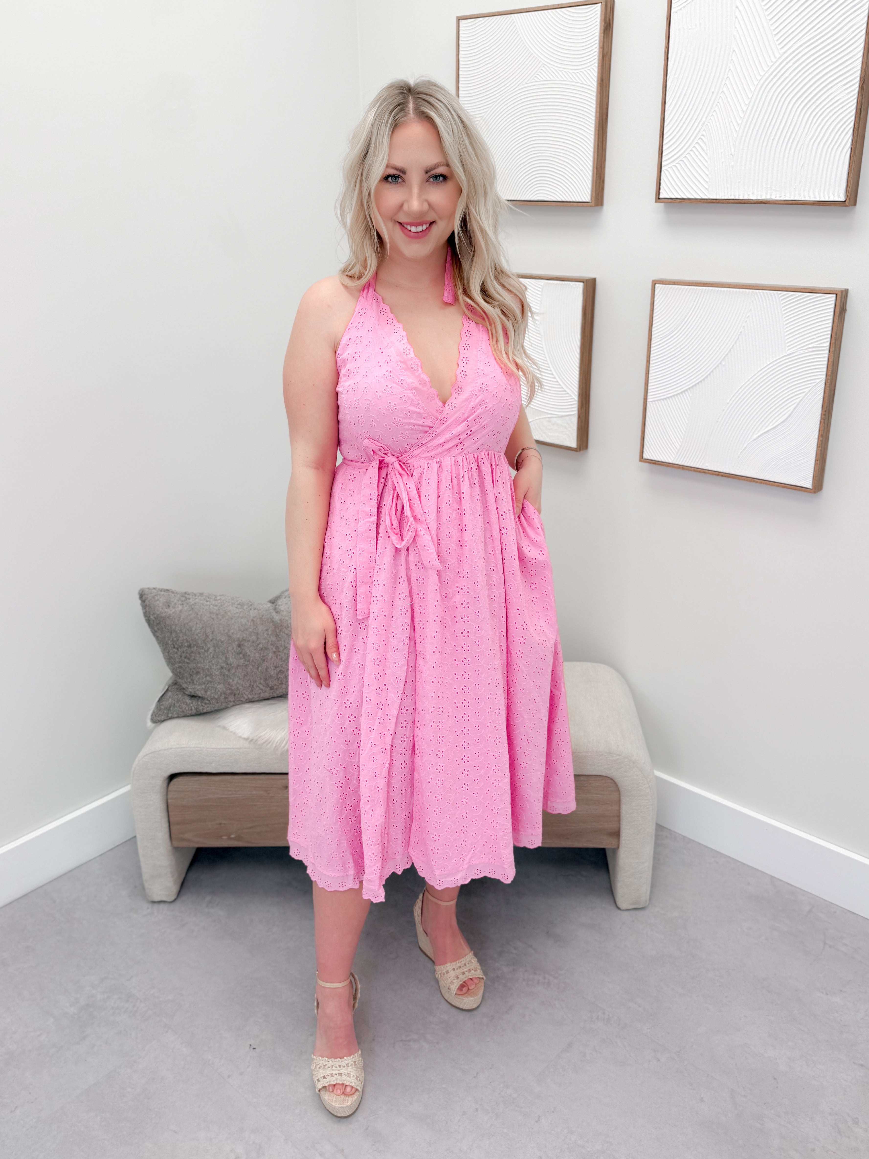 Havana Halter Wrap Dress in Pink
