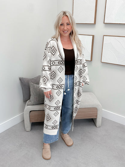 Southwest Long Cardigan in Cream Brown