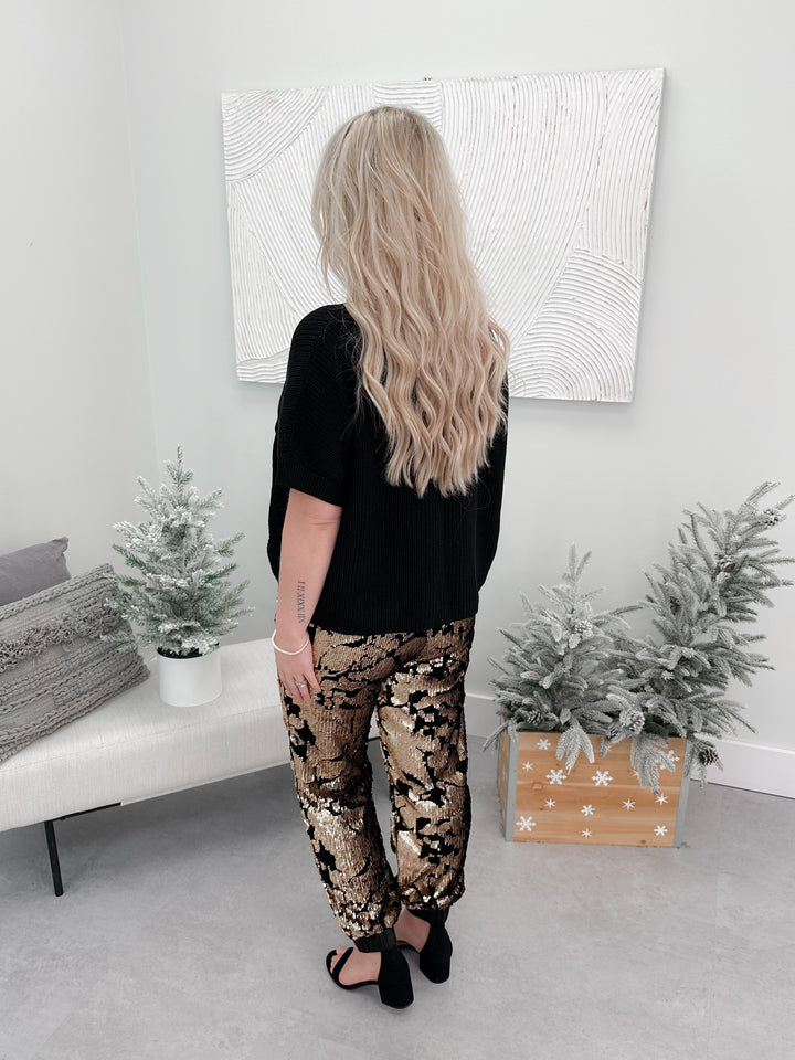 Firecracker Sequin Pants in Black Gold