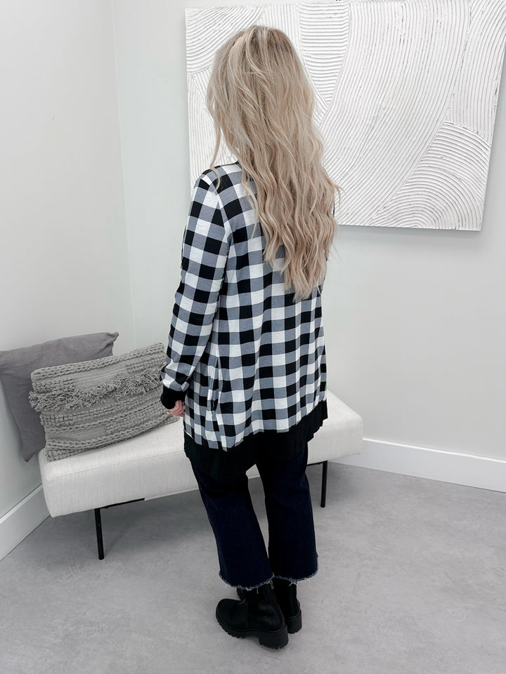 Snap It Out Cardi in Black & White Plaid