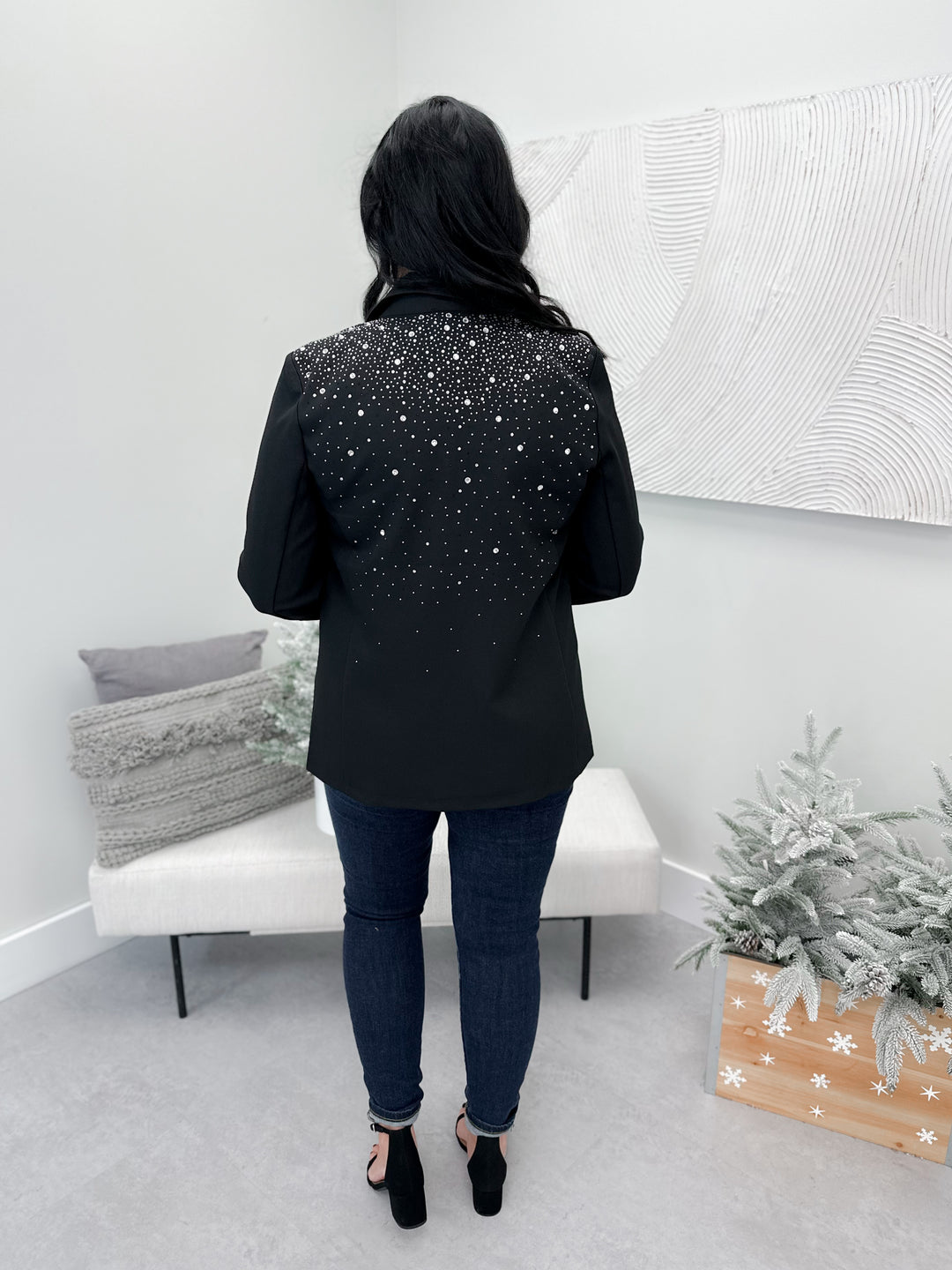 First Class Rhinestone Blazer in Black