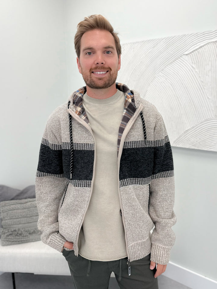 Mens Bear Sweater Hoodie in Beige