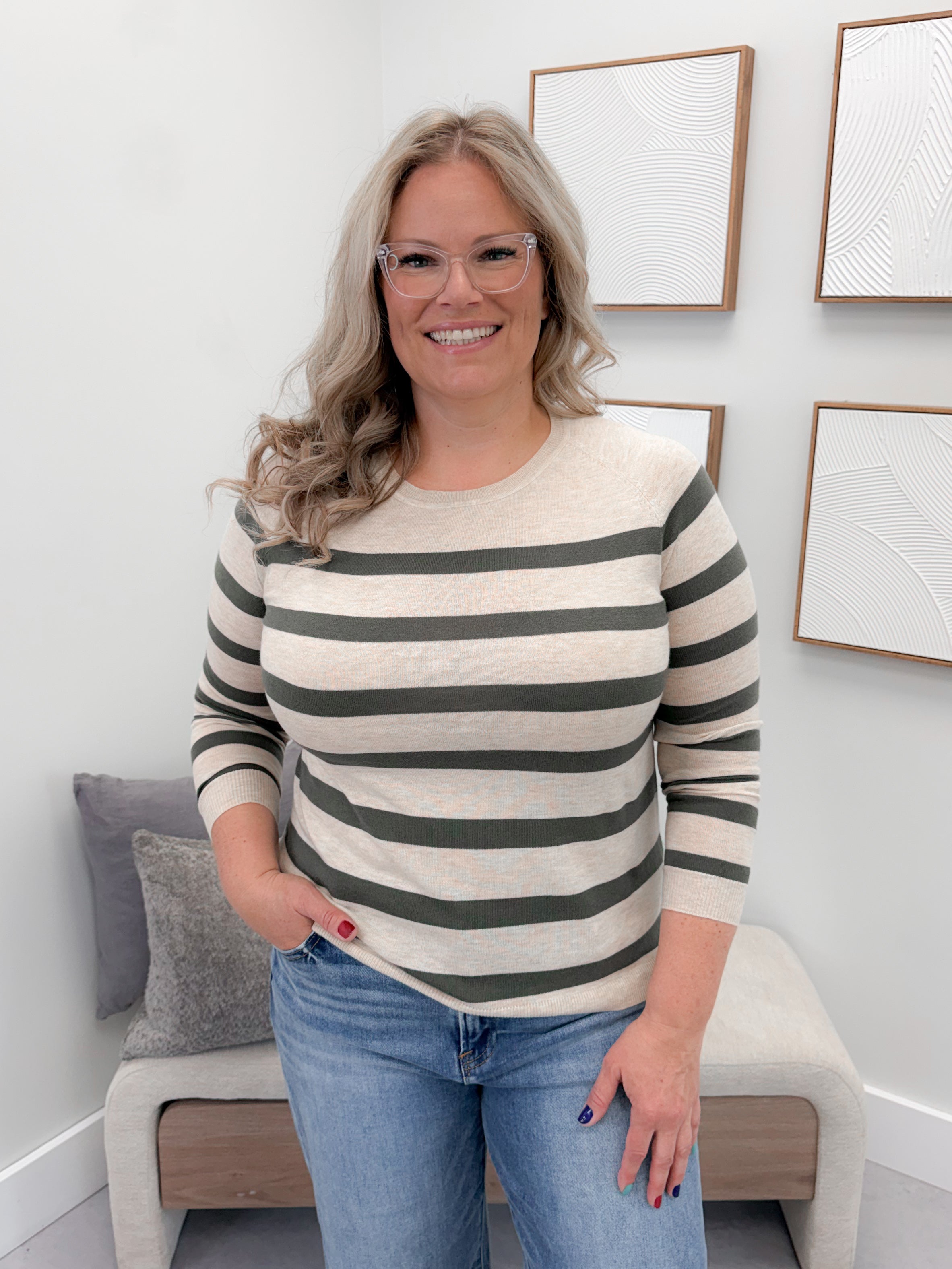 Jasper Sweater in Striped Olive