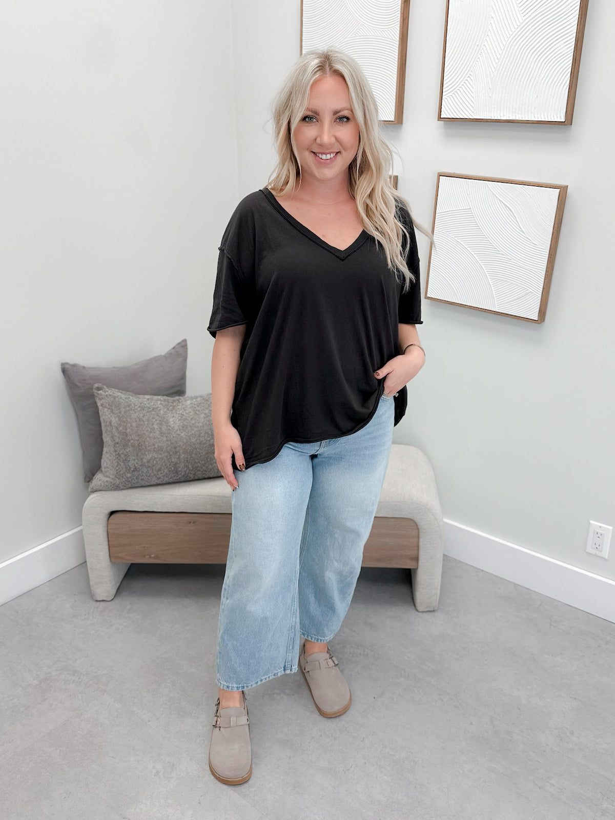 Nina V-Neck Tee in Black by Free People