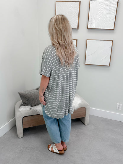 Zelda Stripe Cardigan in Grey