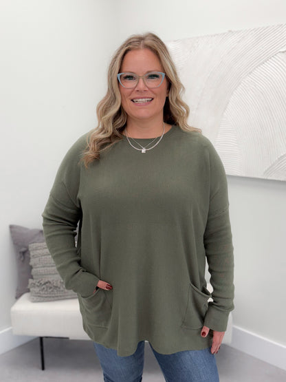 229 Pocket Sweater in Moss by Twenty Nine The Label