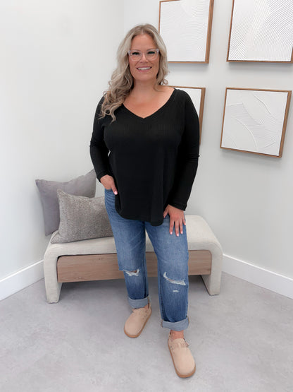 Whitney Waffle Long Sleeve in Black