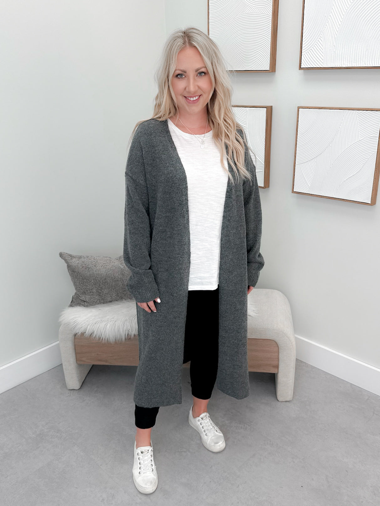 Eden Longline Cardigan in Charcoal