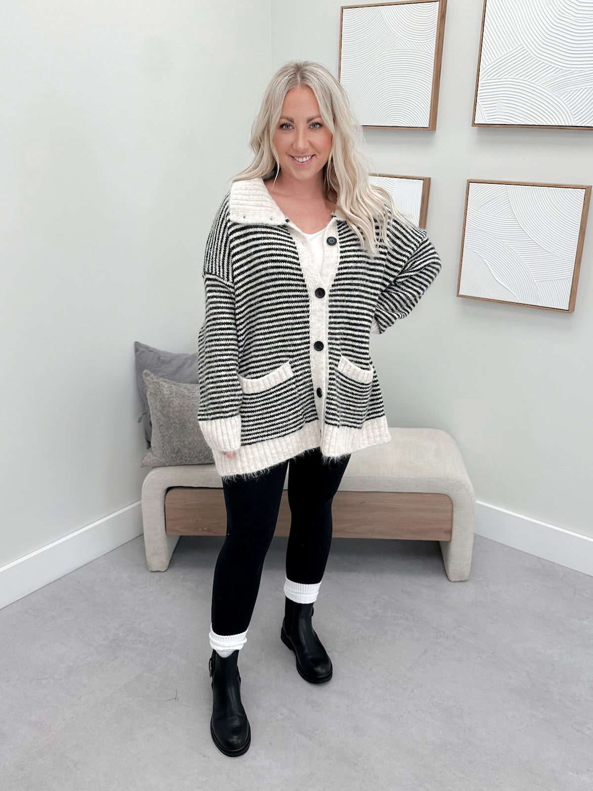 Dixen Cardigan in Black Stripe