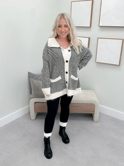 Dixen Cardigan in Black Stripe