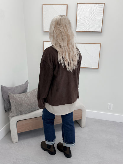 Dialed Vegan Suede Shacket in Chocolate