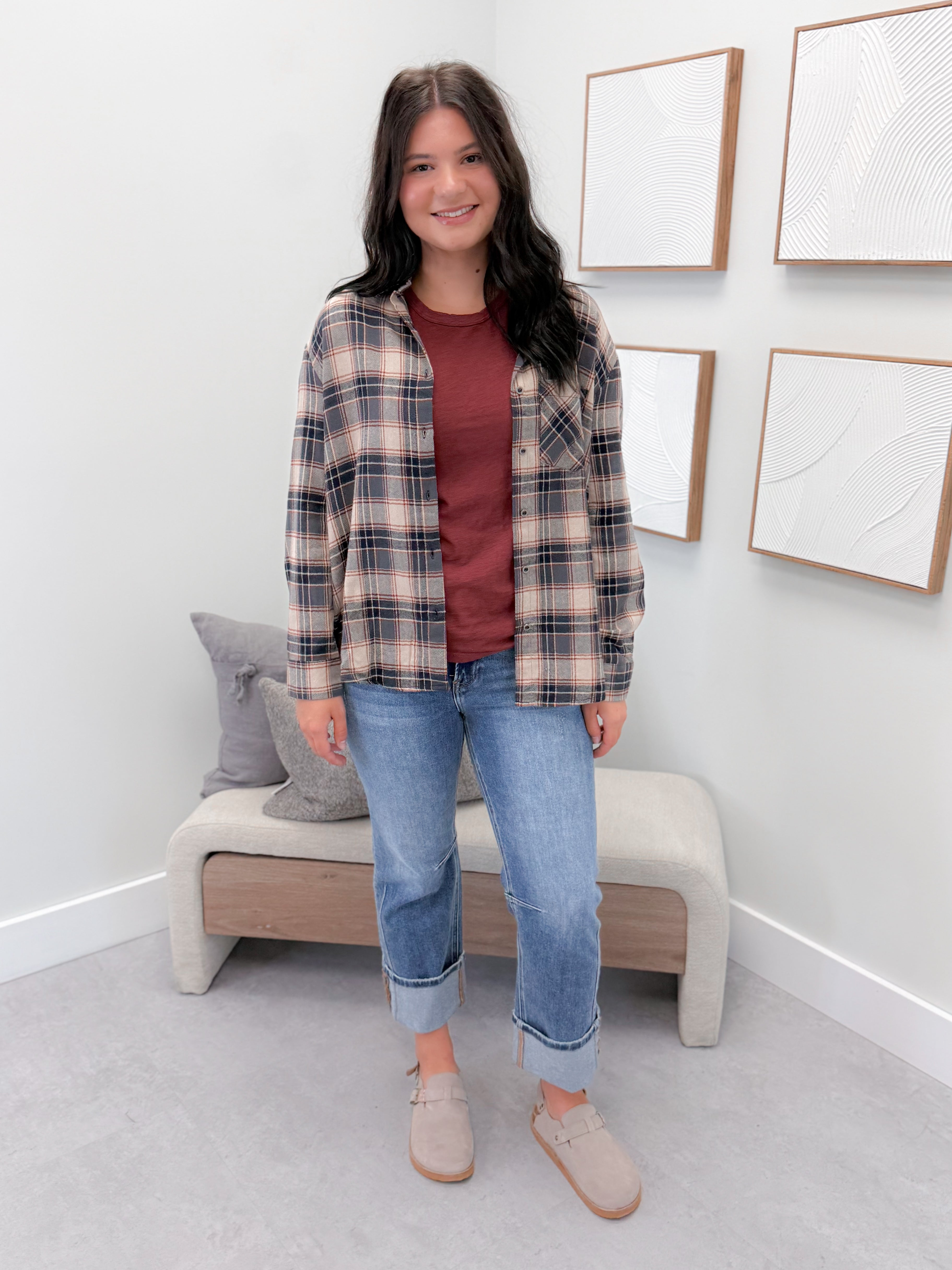 Joelle Plaid Button Up in Navy