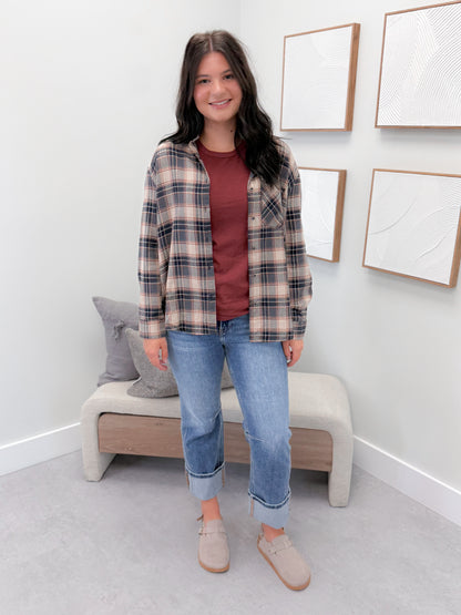 Joelle Plaid Button Up in Navy