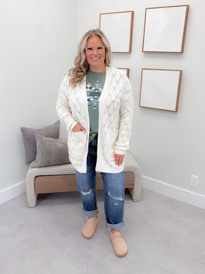 Paige Pointelle Knit Cardigan in Ivory