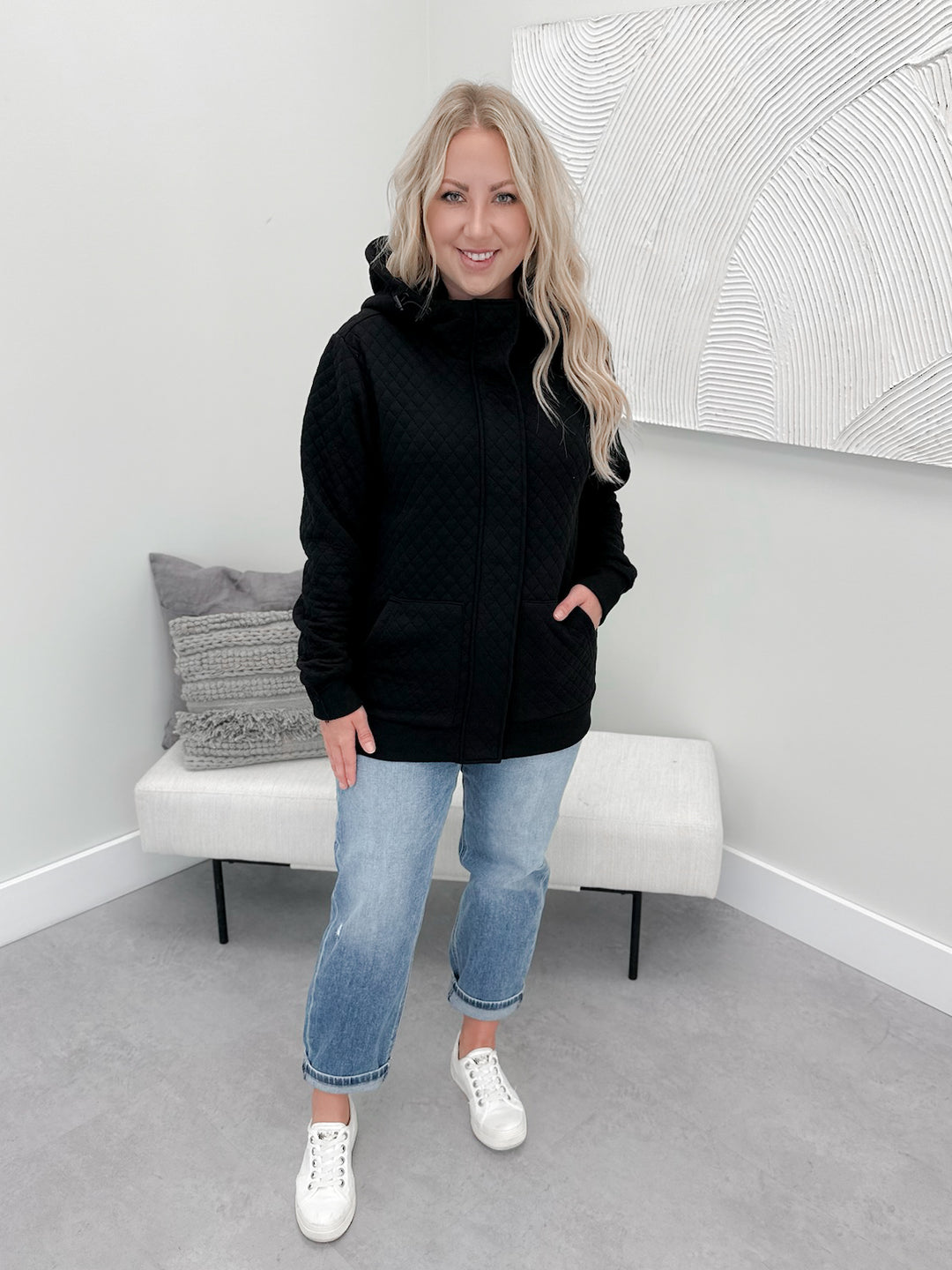 Kyla Zipper Snap Jacket in Black
