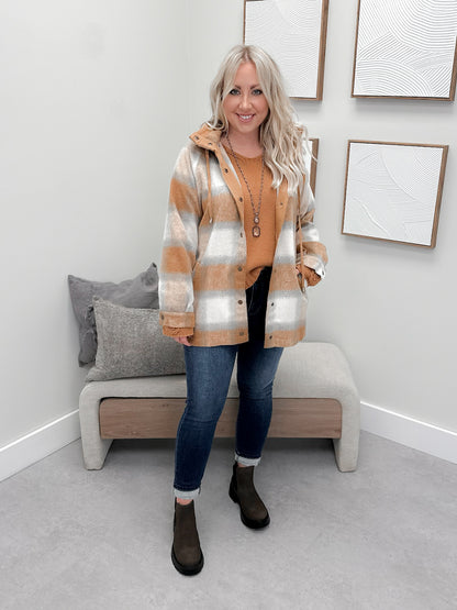 Lowen Hooded Shacket in Camel