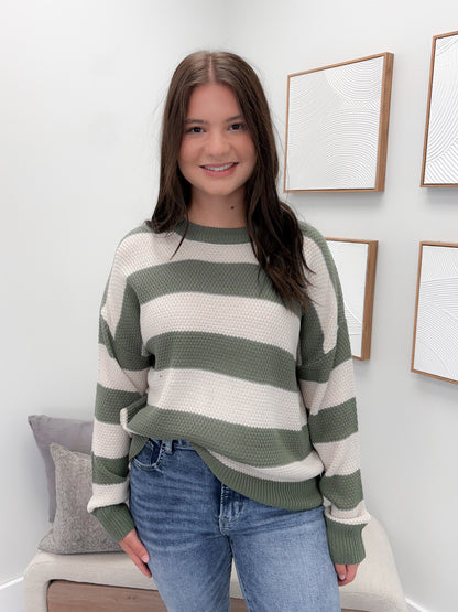 Kira Striped Sweater in Olive