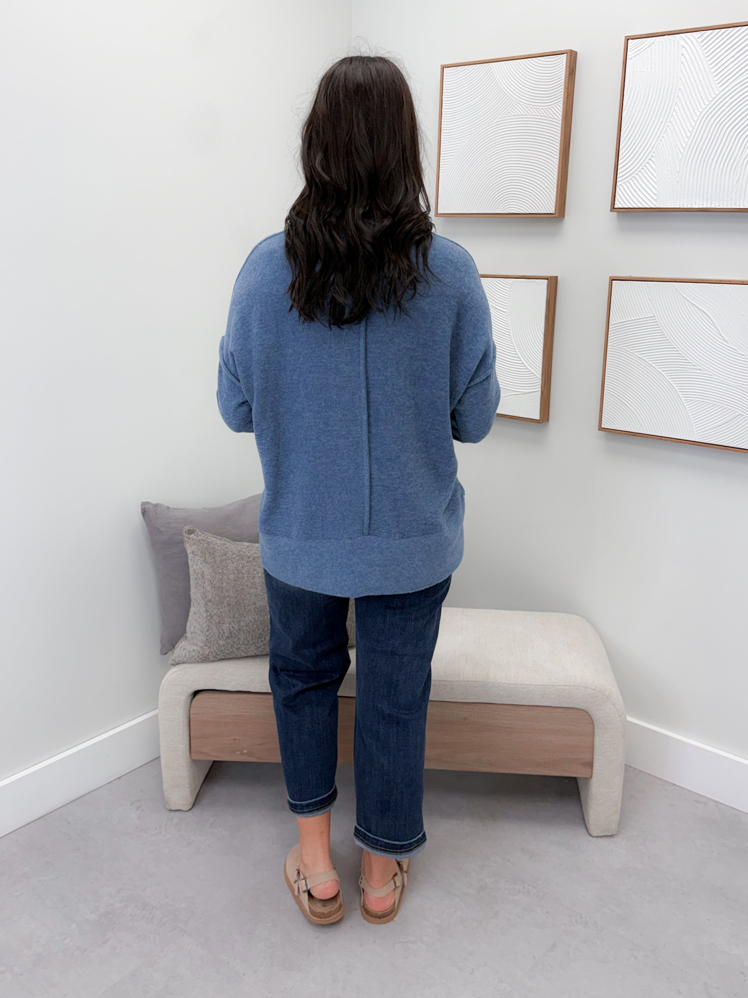 Denton Brushed Pullover in Dusty Blue
