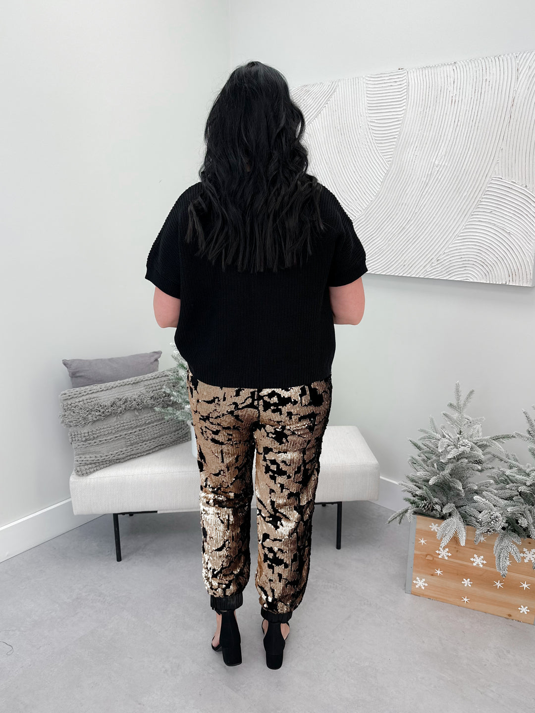 Firecracker Sequin Pants in Black Gold