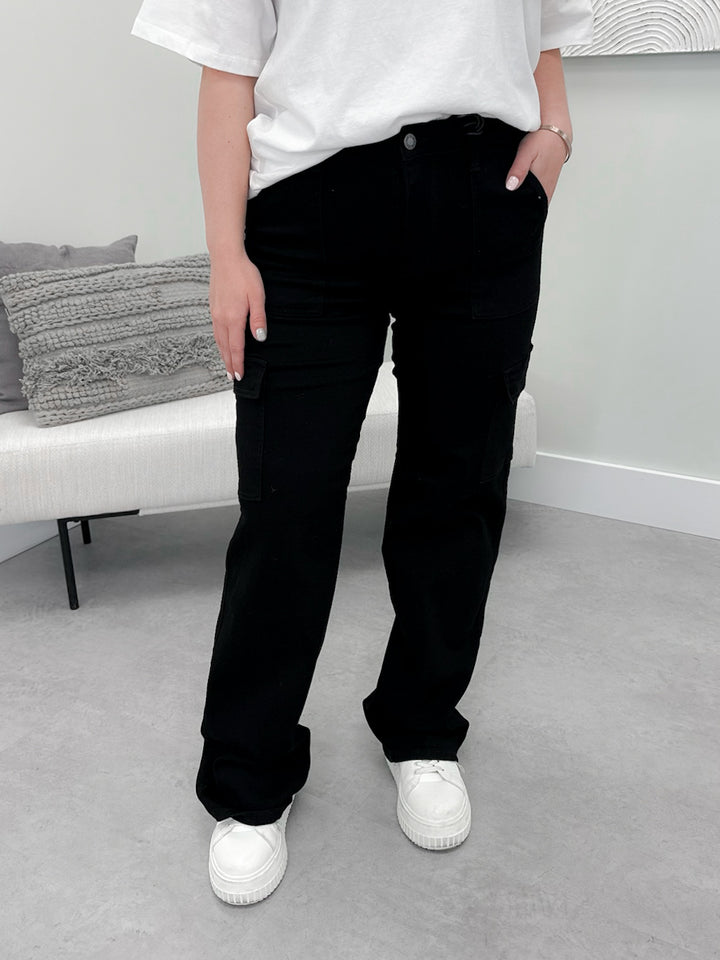 Ophelia Wide Leg Cargo Black Denim by Judy Blue