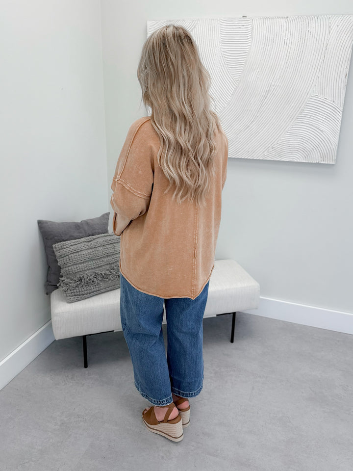 Patched Heart Pullover in Camel