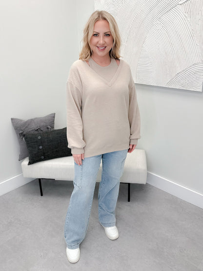 Peekaboo Textured Long Sleeve in Taupe