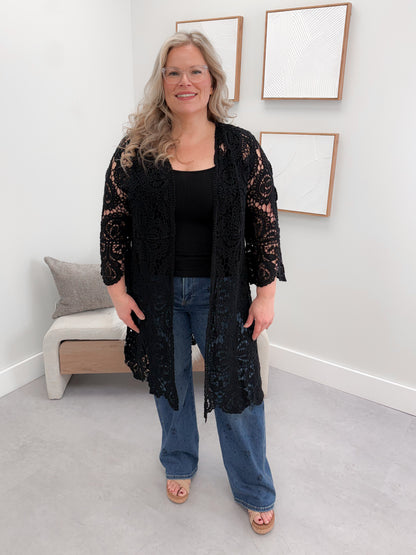 Nyx Crochet Cardigan in Black