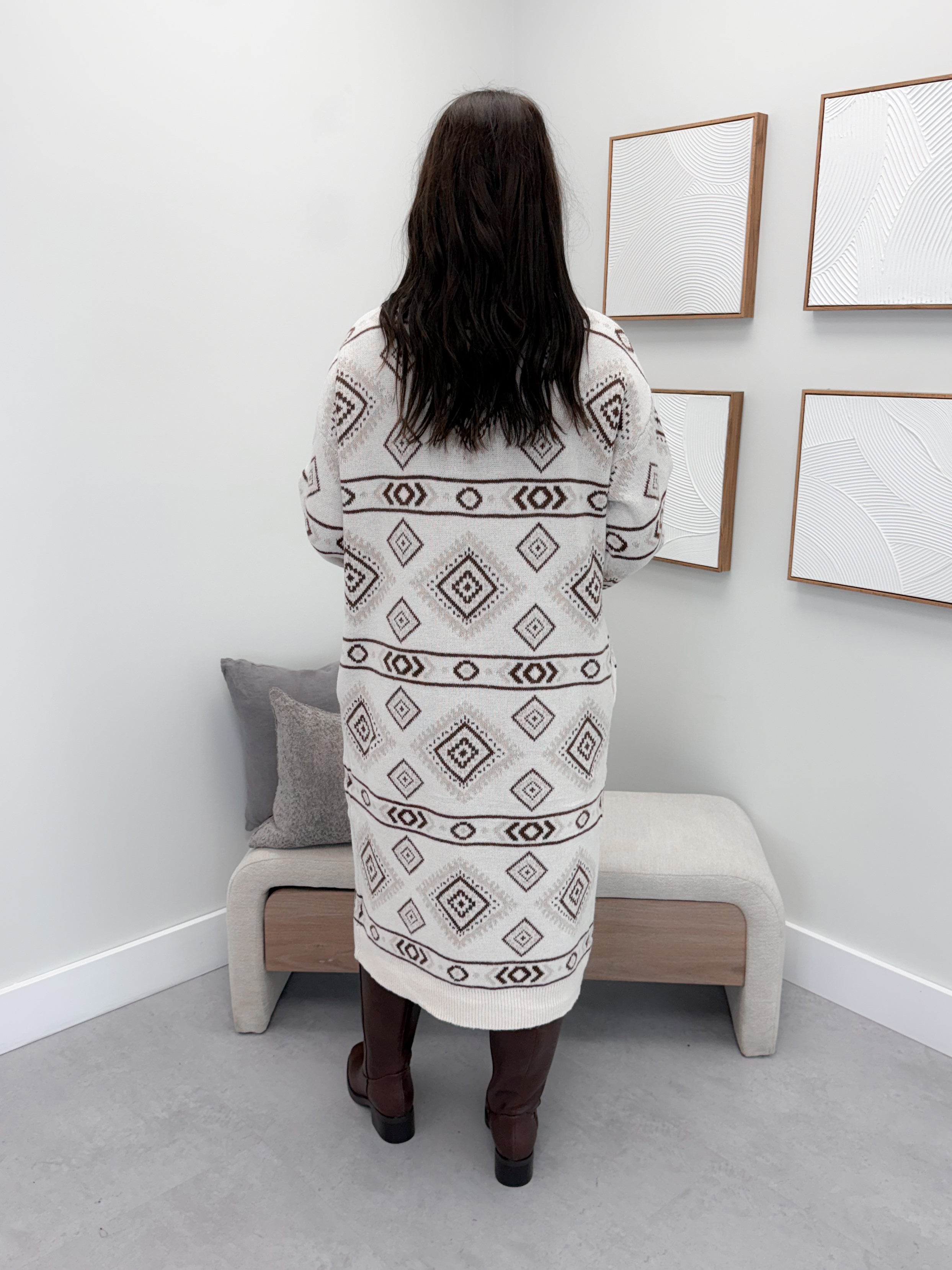 Southwest Long Cardigan in Cream Brown