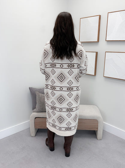 Southwest Long Cardigan in Cream Brown