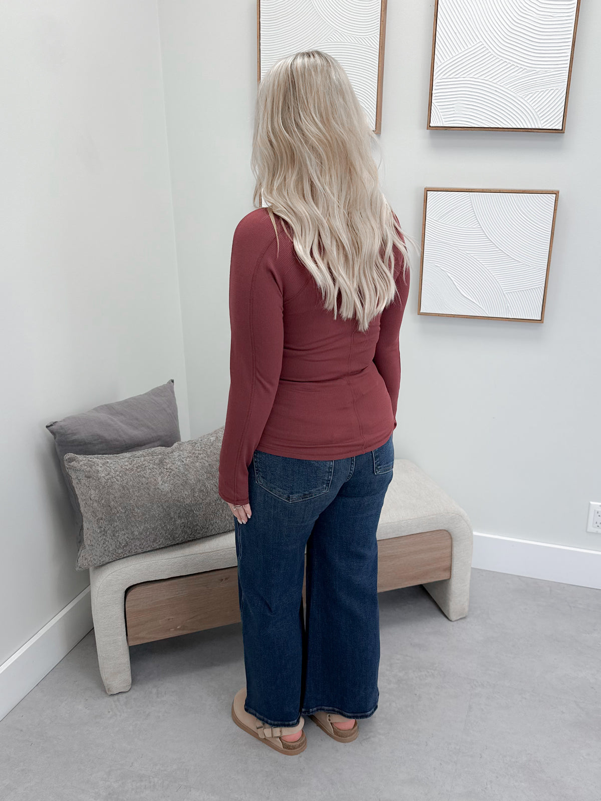 Kyle Ribbed Long Sleeve in Rosewood