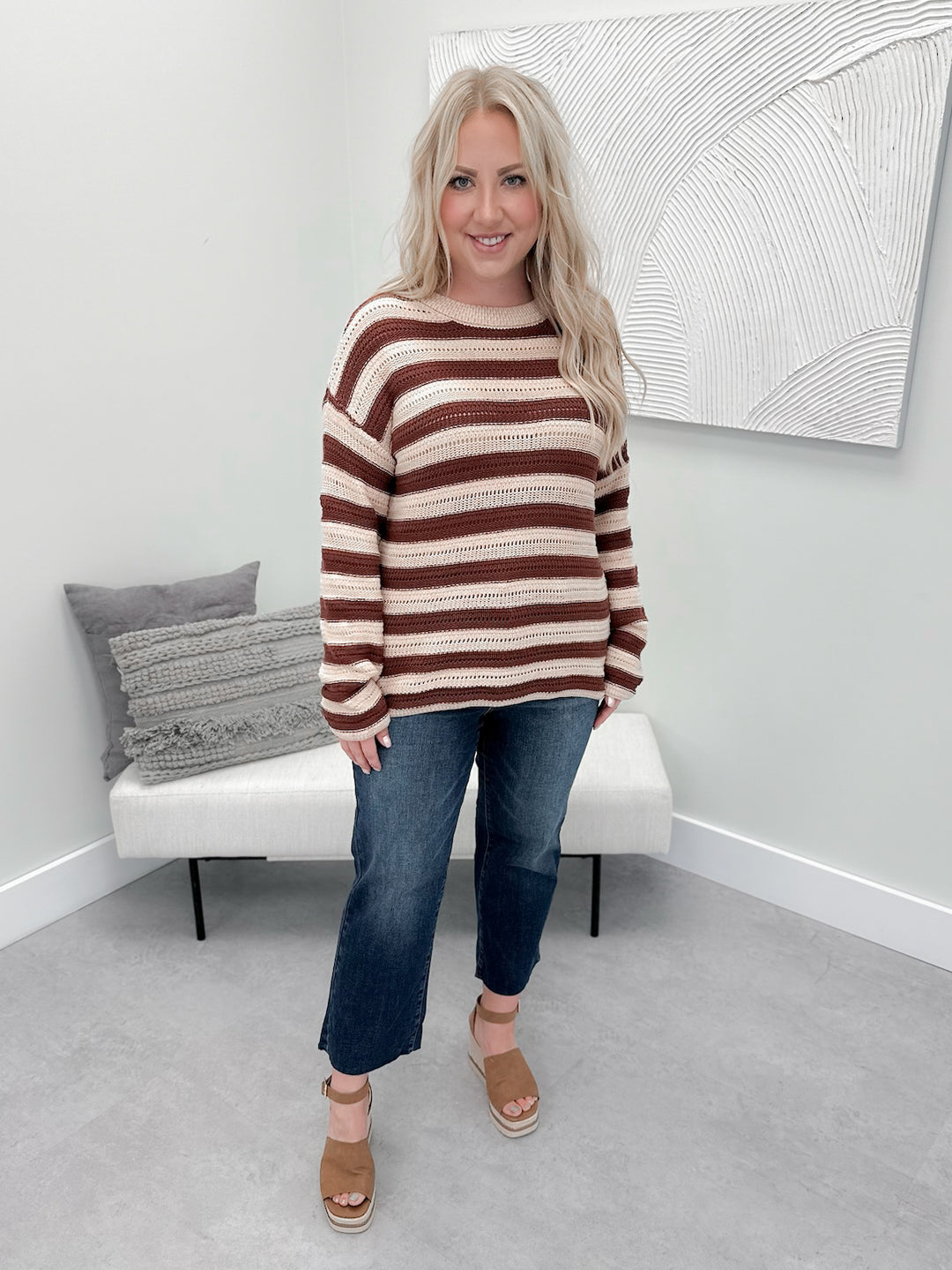 Hudson Striped Sweater in Wine
