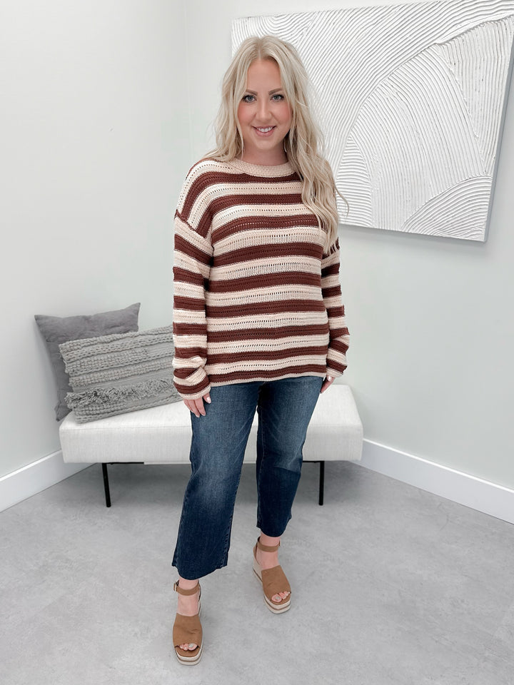 Hudson Striped Sweater in Wine