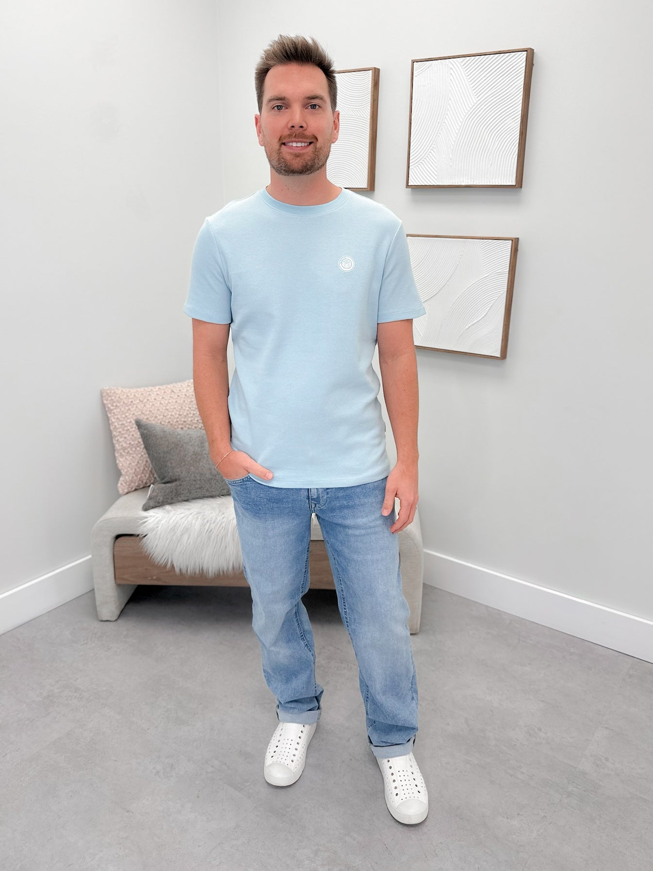 Henry Waffle Tee in Blue