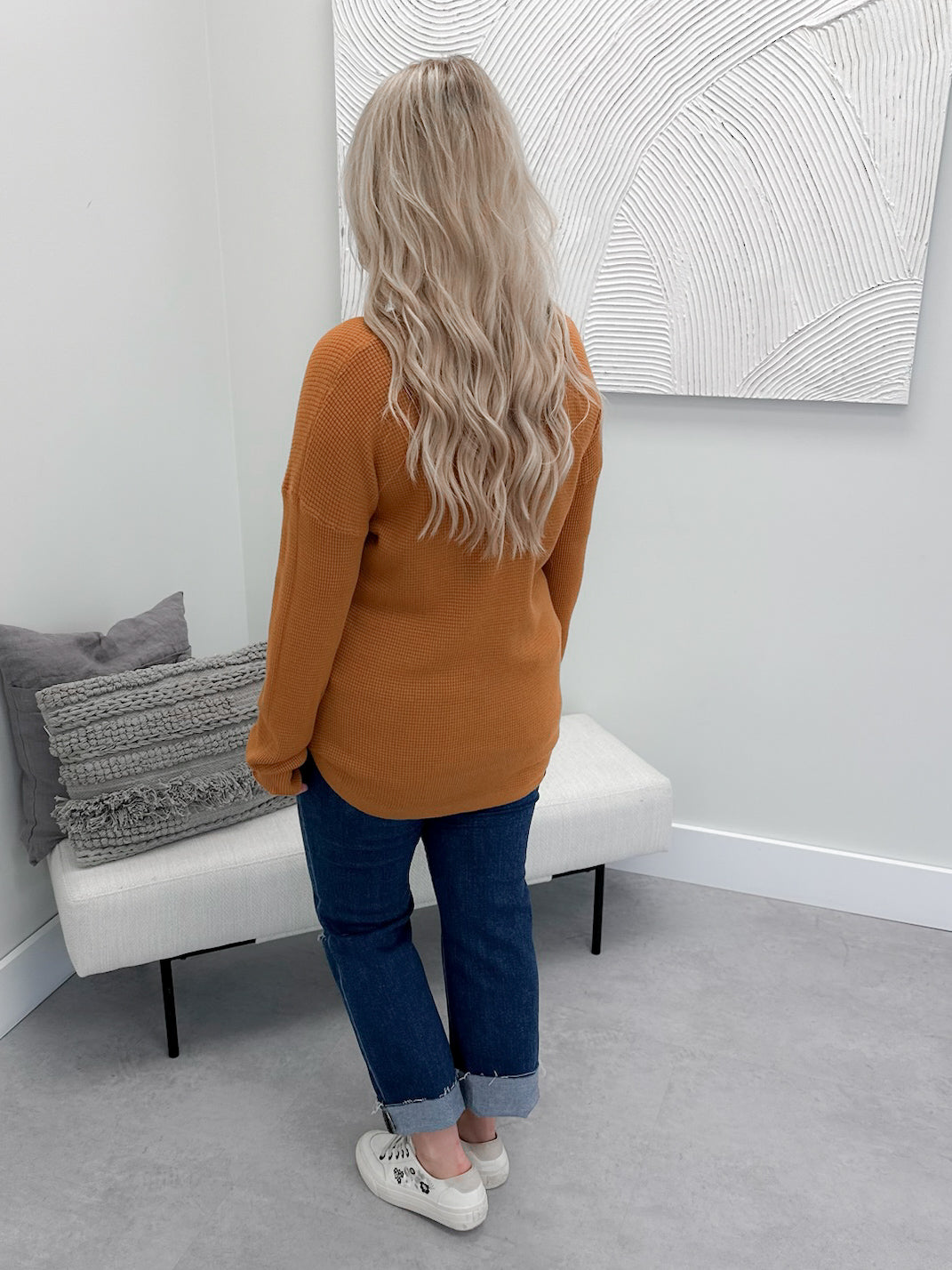 Kaya Waffle Knit Long Sleeve in Caramel