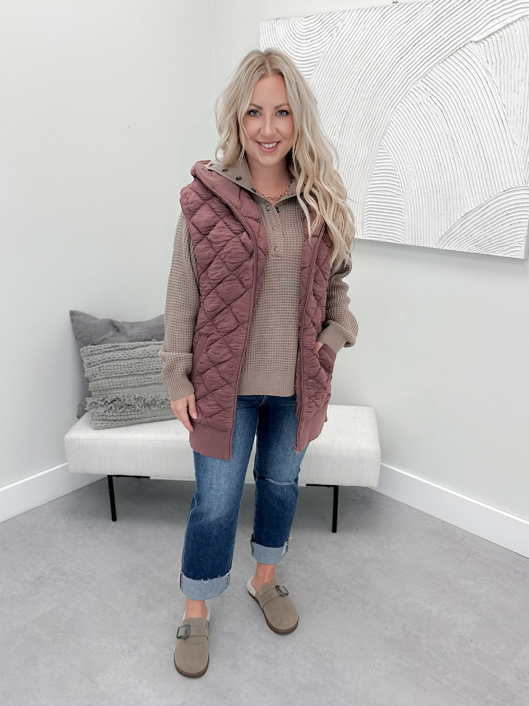 Marley Quilted Vest in  Rose Taupe