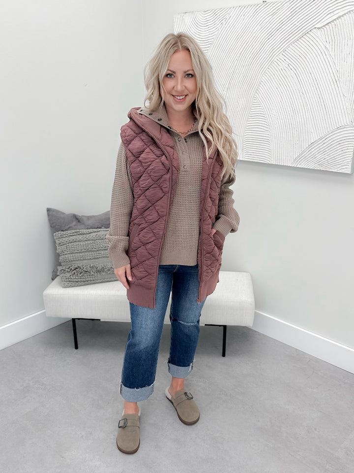 Marley Quilted Vest in  Rose Taupe