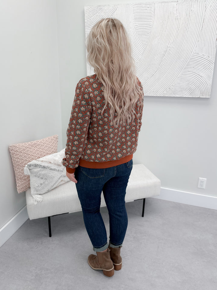 Flowerbomb-er Jacket in Orange by Ampersand Ave