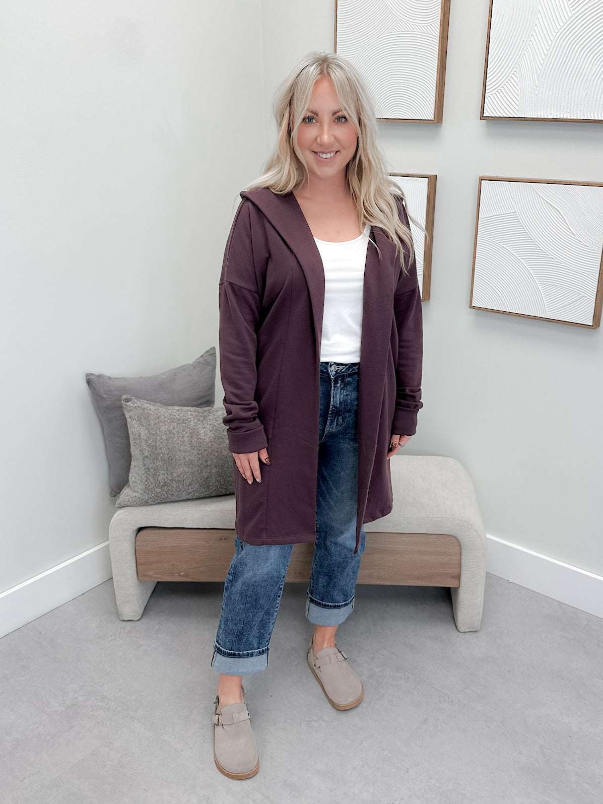 726 Hooded Cardigan in Plum by Twenty Nine the Label