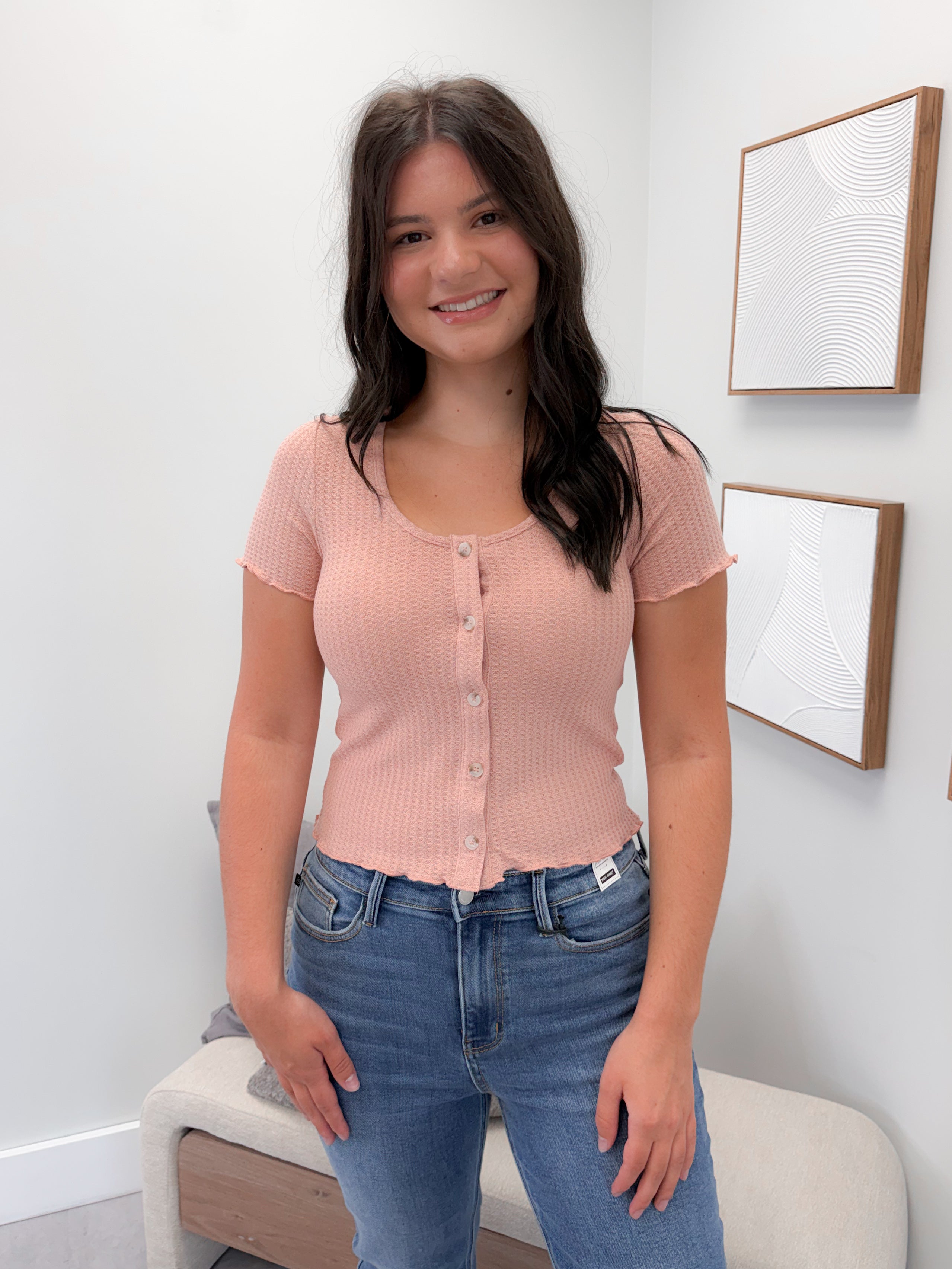 Viola Waffle Tee in Blush