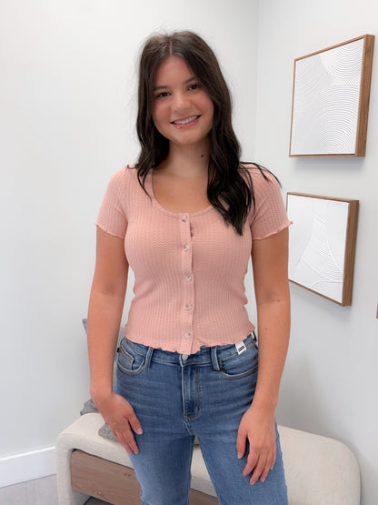 Viola Waffle Tee in Blush