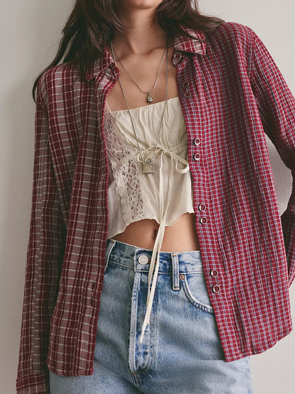 Benny Slim Plaid Button Down in Red Rust by Free People