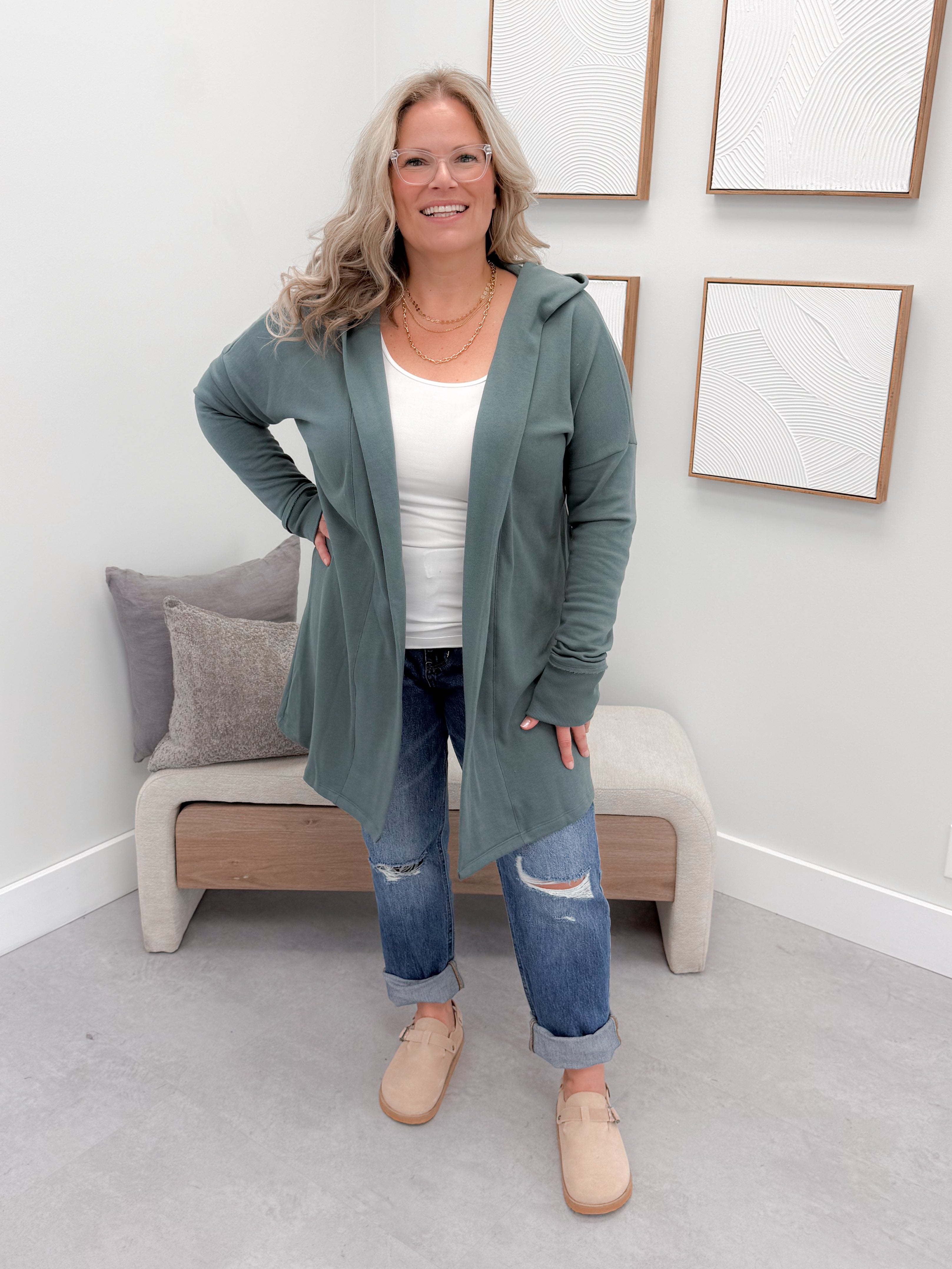 726 Hooded Cardigan in Juniper by Twenty Nine the Label